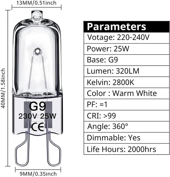 G9 halogen bulbs 25w 230v 10-pack