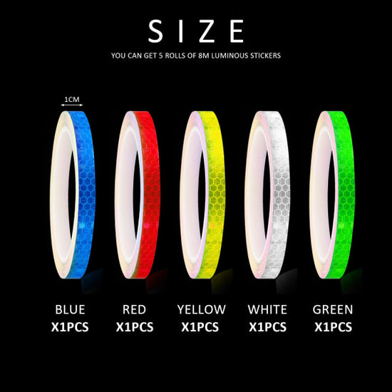 Reflective Stickers for Bicycle, Color Reflective Tape, Self-Adhesive Safety Tape, Waterproof Warning Tape (1cm*8m)
