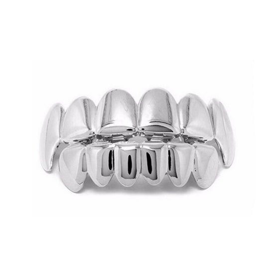 2-pack Silver Grillz Compatible with ASAP Hip Hop Bling Jewelry for Teeth