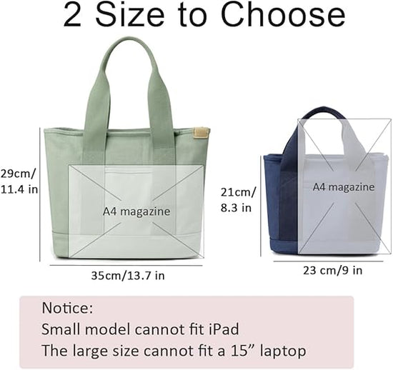 Multi-Pocket Tote Bag with Zipper, Canvas Handmade Handbag with Compartments, Multifunctional Satchel Bags for Women, Ladies, University, School, Work, Travel Black-small