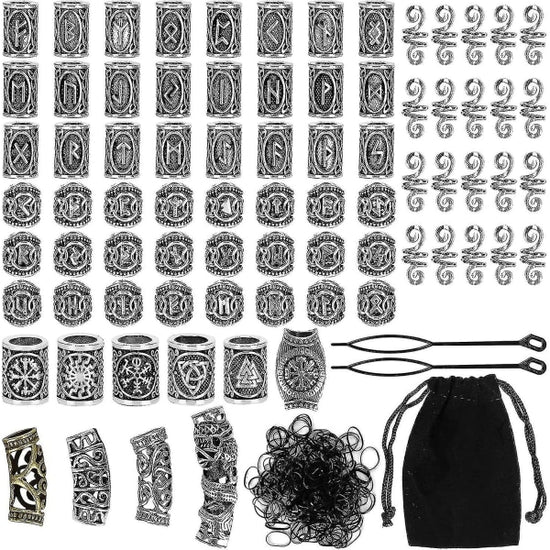 Kryc 80 Rune Beads Set with 300 Rubber Bands for DIY Viking Beard and Hair Beads Antique Nordic Jewelry Braided Bracelet Pendant
