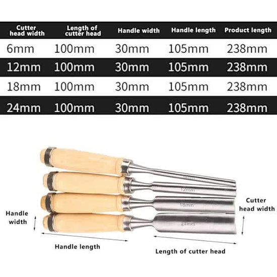 Woodcarving Chisels Set 6mm 12mm 18mm 24mm 4pcs Professional Woodworking Tools Wood Carving Sculpture Carpenter Craft