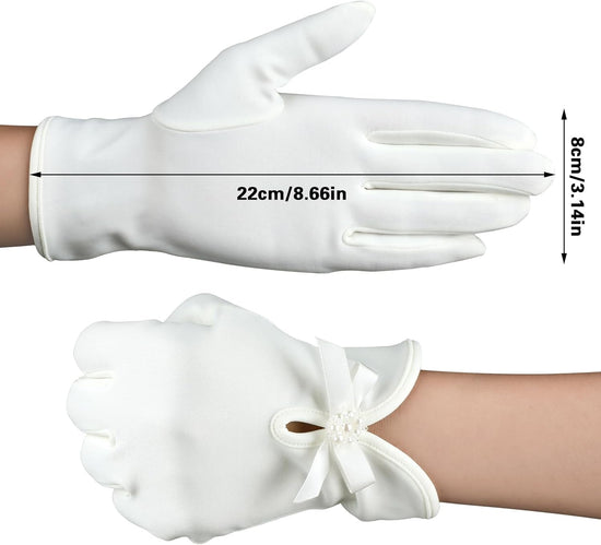 White Gloves Bow Short Satin Gloves Uniform Tuxedo Dress Wedding Bridal Glove 1920s Opera Special Occasion Fashion Accessories