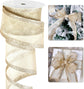 Champagne Christmas Ribbon Wired 2.5 Inch Champagne Gold Metallic Wired Ribbon with Glitter Stripe, Ribbon for Christmas Tree, Wreaths Supplies, Swag, Garland, Holiday Decor - 10 Yards