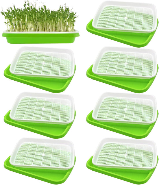8-Pack Seed Sprouter Tray Microgreens Growing Trays BPA Free Seed Germination Propagation Soil-Free Wheatgrass Bean Nursery Tray with Planting Paper for Indoors or Outdoors