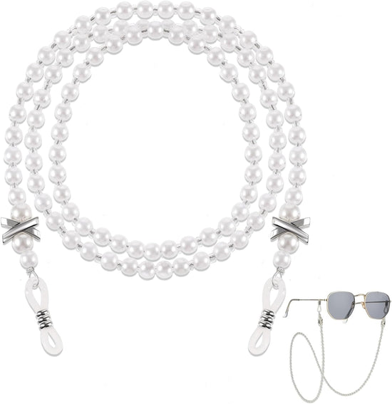 Pearl Eyeglass Chain Anti-slip and Anti-Falling Glasses Chain Eyeglasses String Holder for Women & Girls Sunglasses Mask Necklace Lanyard(White)