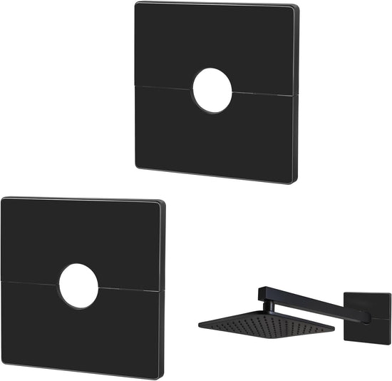 2 Pcs Plumbing Cover Plates, Square Shower Arm Flange Escutcheon Plate Wall Split Pipe Flange Cover Plate for Fixed Shower Head Faucet Standard 1/2 Inch Pipes (Black)
