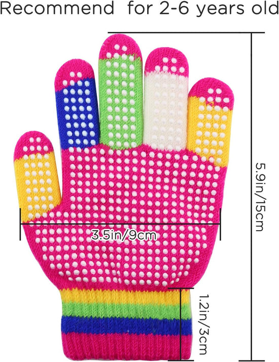 6 Pairs Kids Anti-Skid Magic Gloves, Multicolor Winter Warm Full Finger Mittens Stretchy Knitted Gloves for Kids Boys and Girls