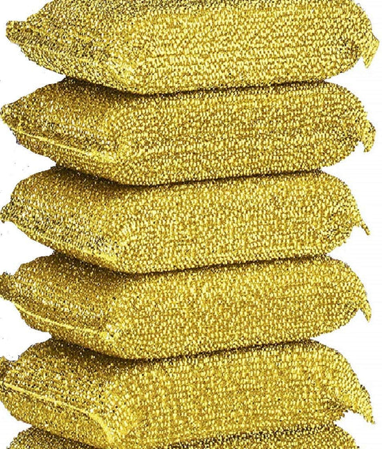 6 Pieces Non-Scratch Scrub Sponges Pads, Cleaning Scrub Sponge, Dish Wash Sponge, Kitchen Sponge, Multi-Use Heavy Duty Scrub Sponge - Gold
