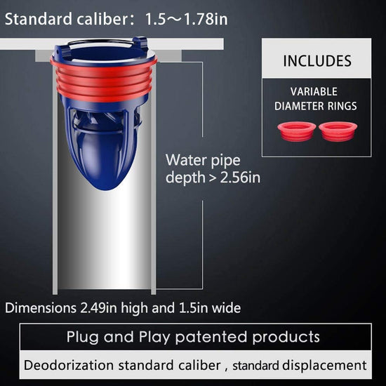 Shower Floor Drain Backflow Preventer One Way Drain Valve Sewer Core Patented Magnetic Drainage Insert Drain Plug(1.5-1.77in Hole) (Suitable for Tube Depth 2.56-4.13in) (Depth 2.56in)