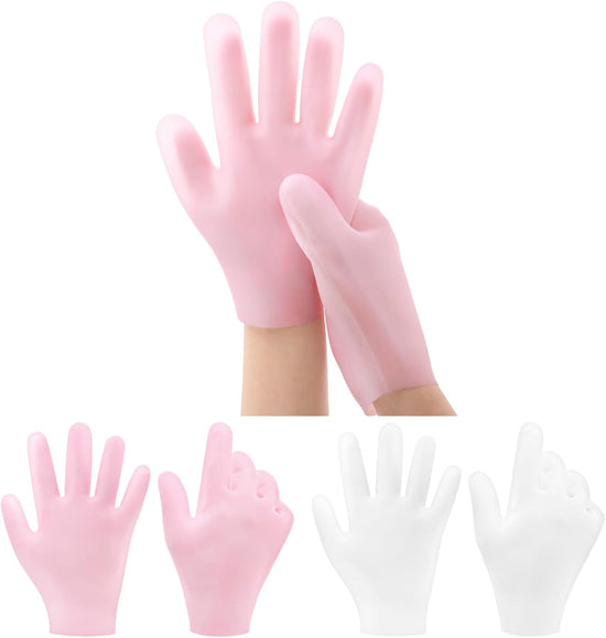 2 Pairs Silicone Gloves for Dry Cracked, Silicone Moisturizing Gloves for Women, Hand Care Silicone Gloves, Spa Gel Gloves Hand Care After Pedicure Silicone Gloves - Pink & White