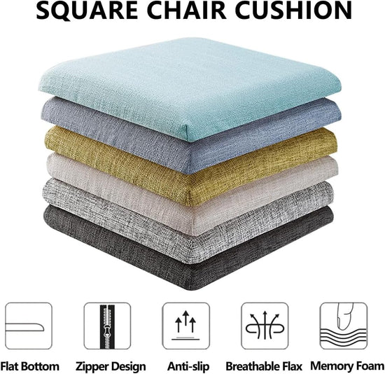 Chair Cushions Memory Foam Kitchen Chair Pads, 11 Inch Anti-Slip Square Seat Cushion for Dining Chair with Removable Non Skid Cover,Brown,2 Pack