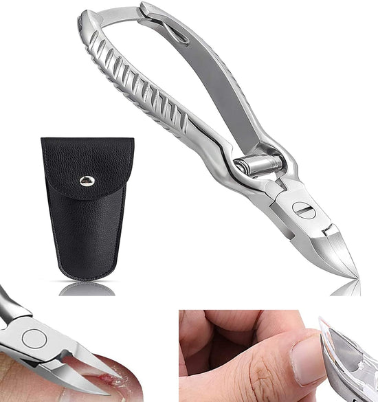 Toenail Clippers for Thick or Ingrown Toenails, Stainless Steel Long Handle Toenail Cutters Medical Surgical Grade Secure and Stylish Design - W/Leather Case Heavy Duty Podiatrist&