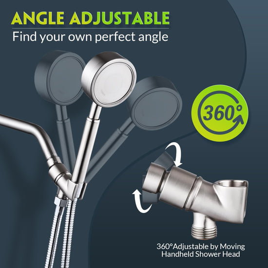 All Metal Handheld Shower Head Holder - Adjustable Brass Mount with 360 Degree Swivel Pivot Ball for Universal Shower Arm and Shower Hose Chrome Plated (Nickel)