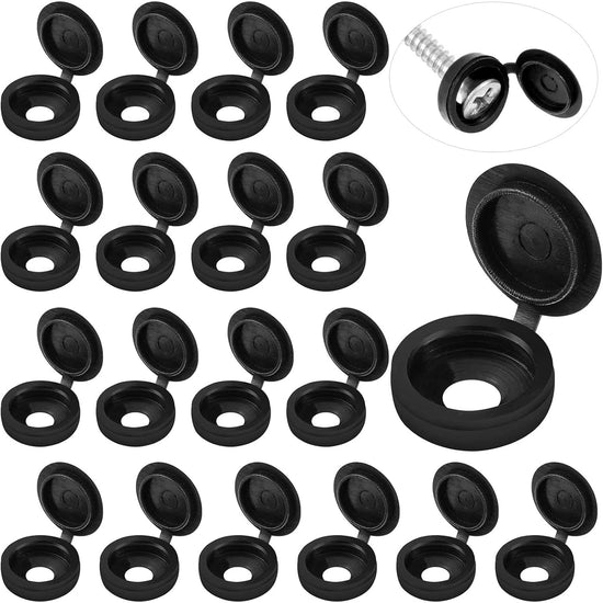 100 Pieces Hinged Screw Cover Caps Plastic Shutter Screw Caps Fold Screw Snap Covers Washer Flip Tops (Black, Large)
