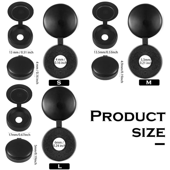 100 Pieces Hinged Screw Cover Caps Plastic Shutter Screw Caps Fold Screw Snap Covers Washer Flip Tops (Black, Large)