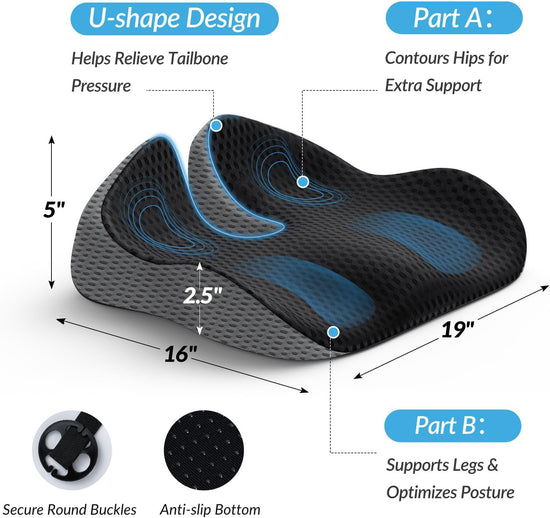 Wedge Car Seat Cushion for Driving, Innovative Seat Cushion with Honeycomb Gel & Memory Foam for Enhanced Breathability & Support, Car Cushions for Hip Pain Relief, Improve Vision/Posture, Black
