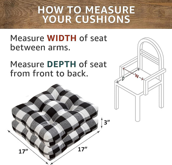 Kitchen Chair Cushions with Ties, Set of 2 Buffalo-Checked Dining Pads Seat for Chairs, 17 x inches Buffalo-Plaid Christmas Decoration Home (Black White Small Stripes) (BD906455-2)