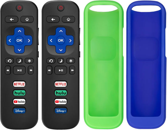 (Pack of 4) 2 Pack Replaced Remote Control only for Roku TV, 2 Pack Remote Control Cover for Roku Remote