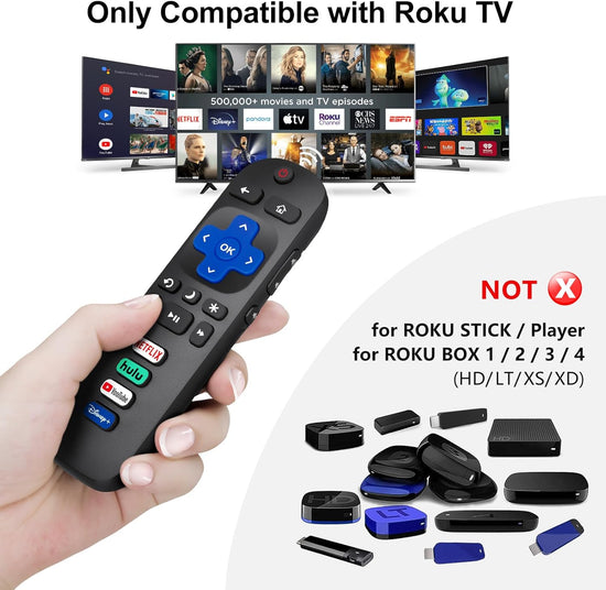 (Pack of 4) 2 Pack Replaced Remote Control only for Roku TV, 2 Pack Remote Control Cover for Roku Remote