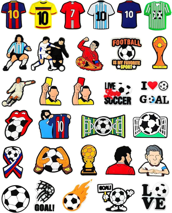 38pcs Soccer Ball Charms for Clog Shoe Decoration, Sports Soccer Football Shoe Charms Accessories Pack,Cute Random Charms