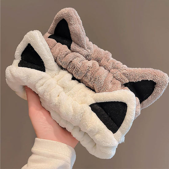 2 Packs Cute Cat Spa Headband for Washing Face Makeup Skincare, Animal Headbands for Women Girls Trendy Stuff Gifts Soft Coral Fleece Facial Wash Hair Accessories (Beige+ Khaki)