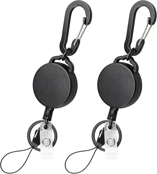 2 Pack Retractable Keychain Heavy Duty Retractable Badge Reel Carabiner with 30” Retractable Cord, Black