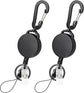 2 Pack Retractable Keychain Heavy Duty Retractable Badge Reel Carabiner with 30” Retractable Cord, Black