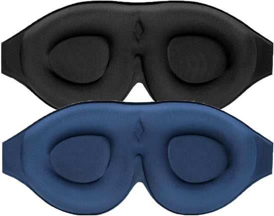 2 Pack 100% Blackout Sleep Masks Most Comfortable Contoured Eye Cups and Nose Covering for Women Men, 3D Pillow Eye Masks 0 Pressure on Eyelids & Eyelashes(Black&Navy)