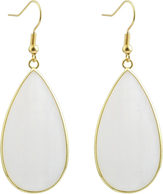 Natural Stone Ear Hook Women Earrings - Fashion White Shell Long Drop Earrings Hook Up Classic Ins Style Personalized Jewelry for Mother&