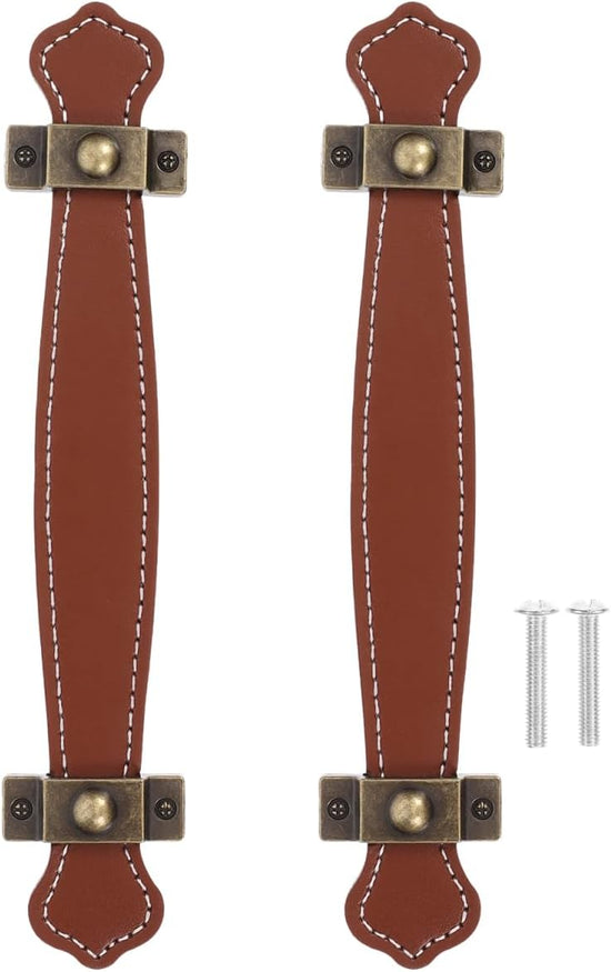 2pcs Vintage Replacement trunk handles leather cabinet handles drawer leather handle Luggage Handle Strap, Brown, Size 2, (632TO04N4SLG6O33FGRH8M)