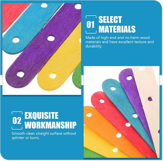 Wooden Lolly Sticks Craft Popsicle Sticks Craft Sticks Ice Cream Sticks with Holes DIY Crafts 50PCS (Colorful)