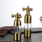 Salt and Pepper Grinder, Manual Stainless Steel Faucet Salt Shakers Mill with Handle, Refillable Adjustable Coarseness, for Home, Restaurant, BBQ,Gold,2PC