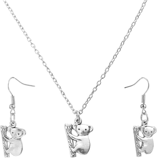 1 Set Koala Necklace Stainless Steel Charm Necklace Womens Silver Earrings Post Earrings for Women Koala Womens Earrings J Necklace for Women Australia Alloy