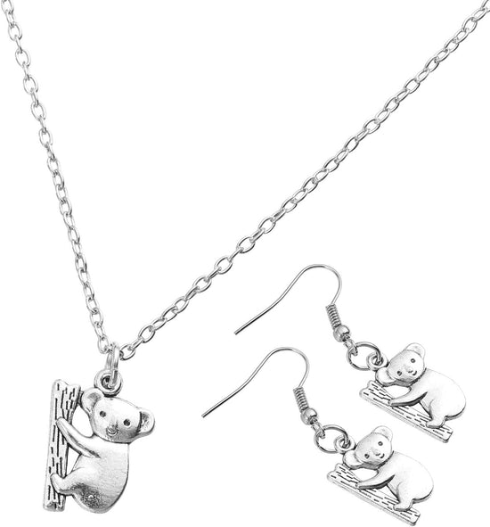 1 Set Koala Necklace Stainless Steel Charm Necklace Womens Silver Earrings Post Earrings for Women Koala Womens Earrings J Necklace for Women Australia Alloy