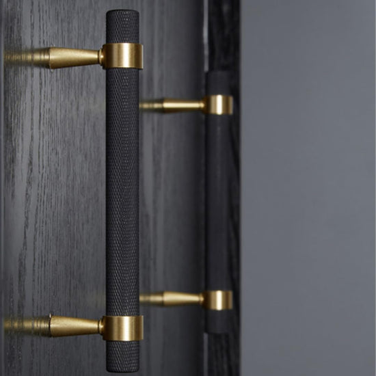 50PCS/Lot Solid Brass Cabinet Pulls Modern Gold with Black Knurled Textured Cabinet Handles Brass Pulls for Dresser Door Drawer Cabinet Hardware (128mm(96mm Hole Centers))