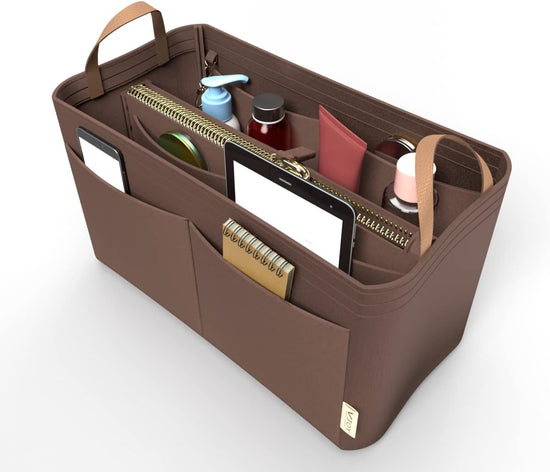 Purse Organizer Insert Handbag Tote Felt Organizer Bag in Bag Shaper Fit Neverfull Speedy Graceful MM GM Medium, BROWN
