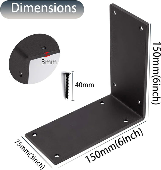 4Packs Heavy Duty Steel Corner Brackets, 90 Degree Angle Bracket-6"x 6" Large L Brackets Connector Brace, Sturdy L Braces for Building Decorative Knee Braces, Angle Brackets for Wood  Projects