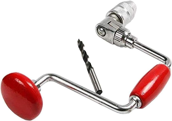 Swing Bit Brace with 4 Jaw Chuck, Hand Drill Manual Hand Crank Drill with A Bit,Carpenters Brace for Wood Plastic Acrylic, Woodworking Hole Punch Tool,10inch