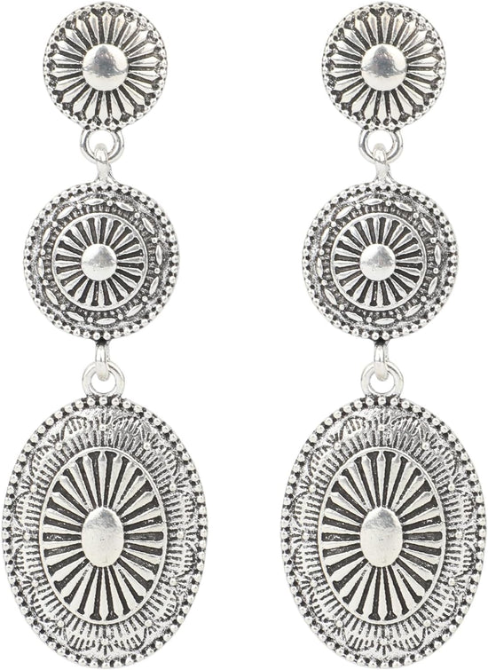 Western Country Earrings, Silver Elegant Jewelry for Women Vintage Concho Drop Dangle Earrings Trendy Cowgirl Country Concert Outfits Jewelry for Women