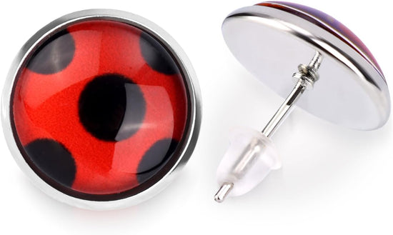 1 Pair Ladybug Earrings, Ladybug Stud Earrings Ladybug Clip on Earrings Metal Black Spot Earrings for Women Halloween Carnival Costume