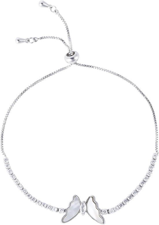 Butterfly Bracelet, Shiny Silver Bracelet Butterfly Tennis Bolo Bracelet Carved Butterfly Bracelet Simple Fashion Adjustable Bracelet Jewelry Gifts for Women