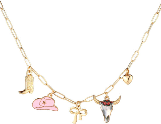 Cowgirl Necklace for Women, Dainty Gold Boot Hat Heart Charm Western Chain Chunky Trendy Fashion Pendant Outfit Jewelry Gift