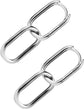 S925 Sterling Silver Link Chain Hoop Earrings, Small Oval Geometric Circle Minimalist U-Shaped Drop Earrings Convertible Paperclip Link Dangle Fashion Jewelry for Women(Silver)