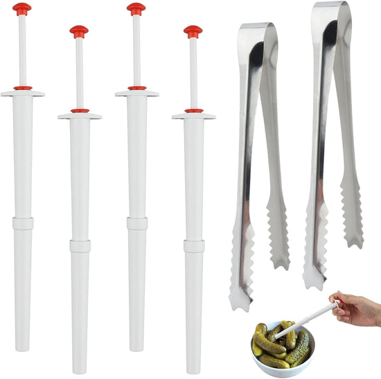 6Pcs Pickle Grabber Tool, Pickle Picker Deluxe Pickle Pincher with Ice Tongs, Stainless Steel l and Plastic Pickle Grabber Tool Olive Pepper Grabber for Kitchen Food