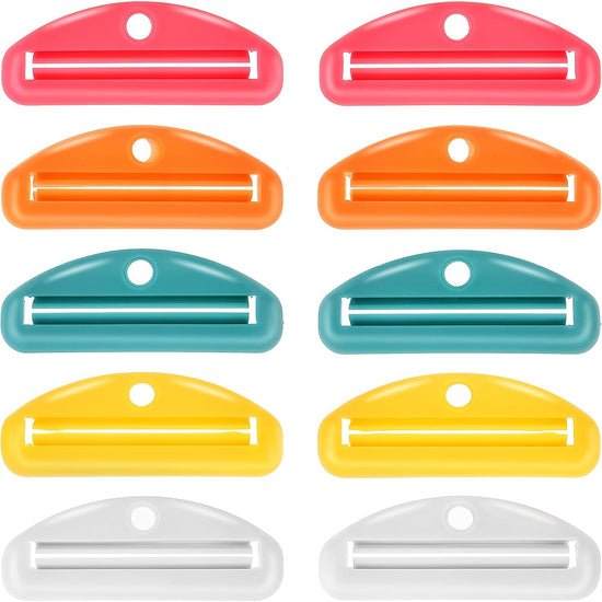 10pcs Toothpaste Squeezer, Plastic Tooth Paste Tube Wringer Dispensers Hanging Toothpaste Clips for Bathroom Saving Facial Cleanser Creams Paint, Assorted Colors