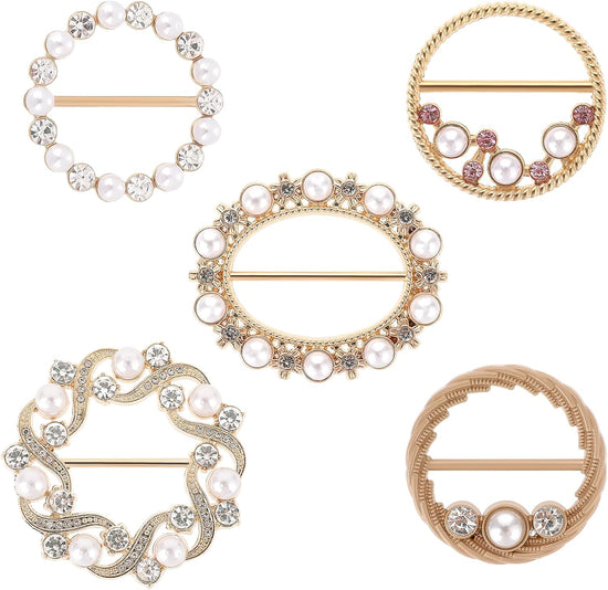 5 PCS Shirt Clips Metal Scarf Ring Clip Shirt Ties Clips for Women Dress Clips for Girls Round T-Shirt Ties Rings Round Corner Knotted Buttons with Rhinestone Pearl Adjustment Buckles for Decoration