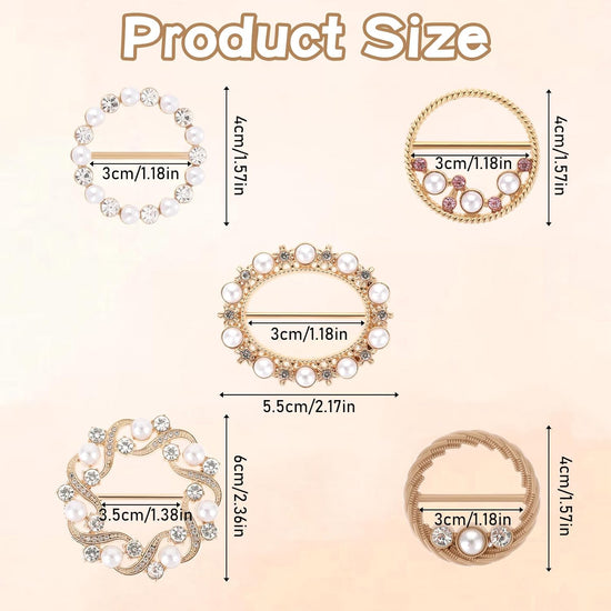 5 PCS Shirt Clips Metal Scarf Ring Clip Shirt Ties Clips for Women Dress Clips for Girls Round T-Shirt Ties Rings Round Corner Knotted Buttons with Rhinestone Pearl Adjustment Buckles for Decoration