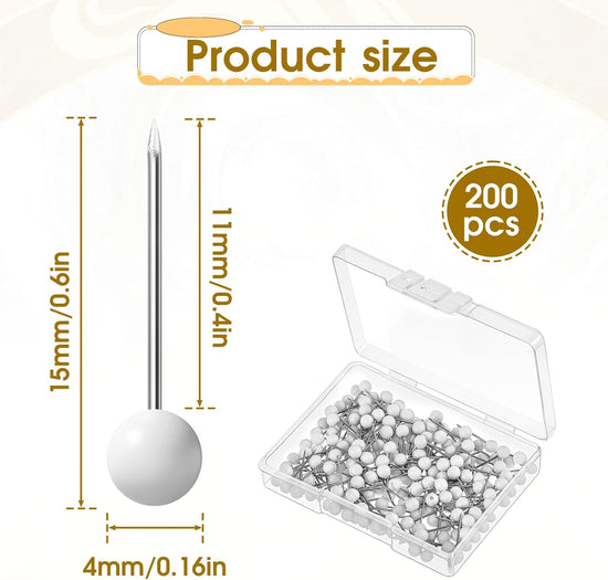 200 PCS Round Head Thumb Tacks Map Tacks Push Pins, Sewing Pins for Fabric Round Short World Map Pin Board Cork Boards Decorative Thumb Tacks for Sewing Craft Wedding Holiday DIY(White)