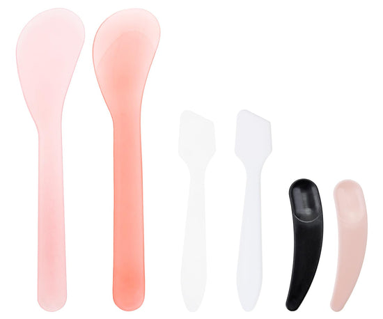 Random Color Plastic Beauty Spoon Facial Cream Brush Makeup Scoop Mud Reusable Cosmetic Dig Scoop Spatula Mask Tip for Lotions Home Salon DIY Facemask Mixing Sampling,Multi Size (6)
